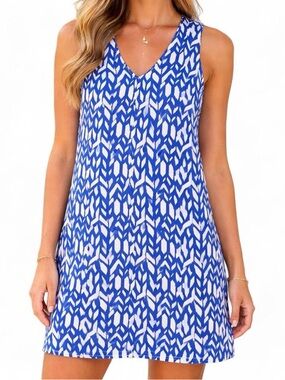Blue and white printed dress